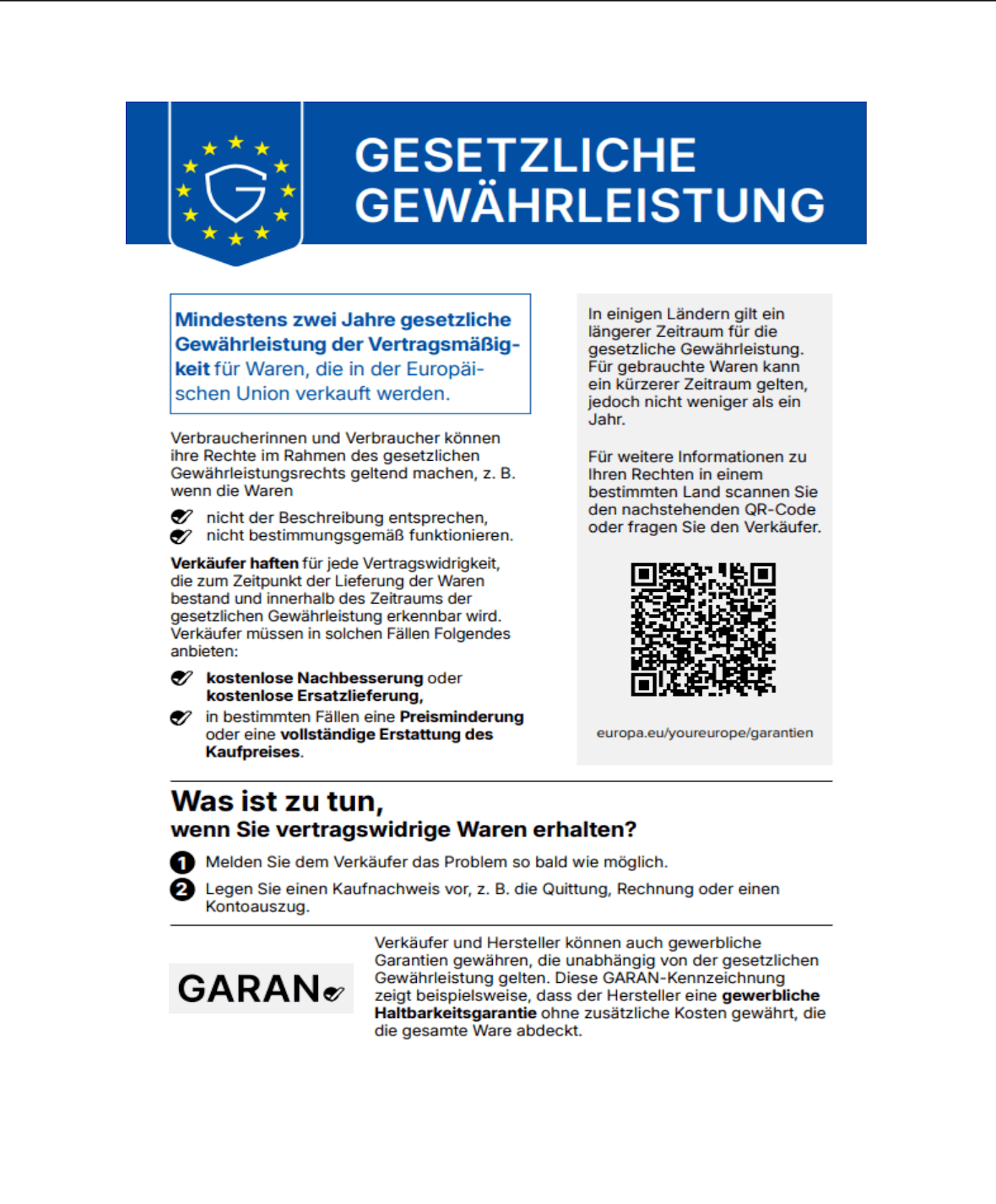 Label zur gesetzlichen Gewährleistung