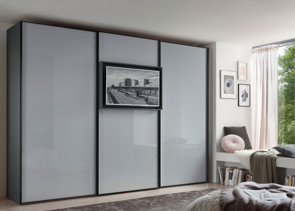 Staud Media Flat Kleiderschrank mit TV Paneel Glas wählbar B225 cm