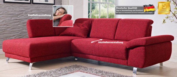 Dietsch Time Sofa mit Recamiere Sitztiefenverstellung Bezug wählbar