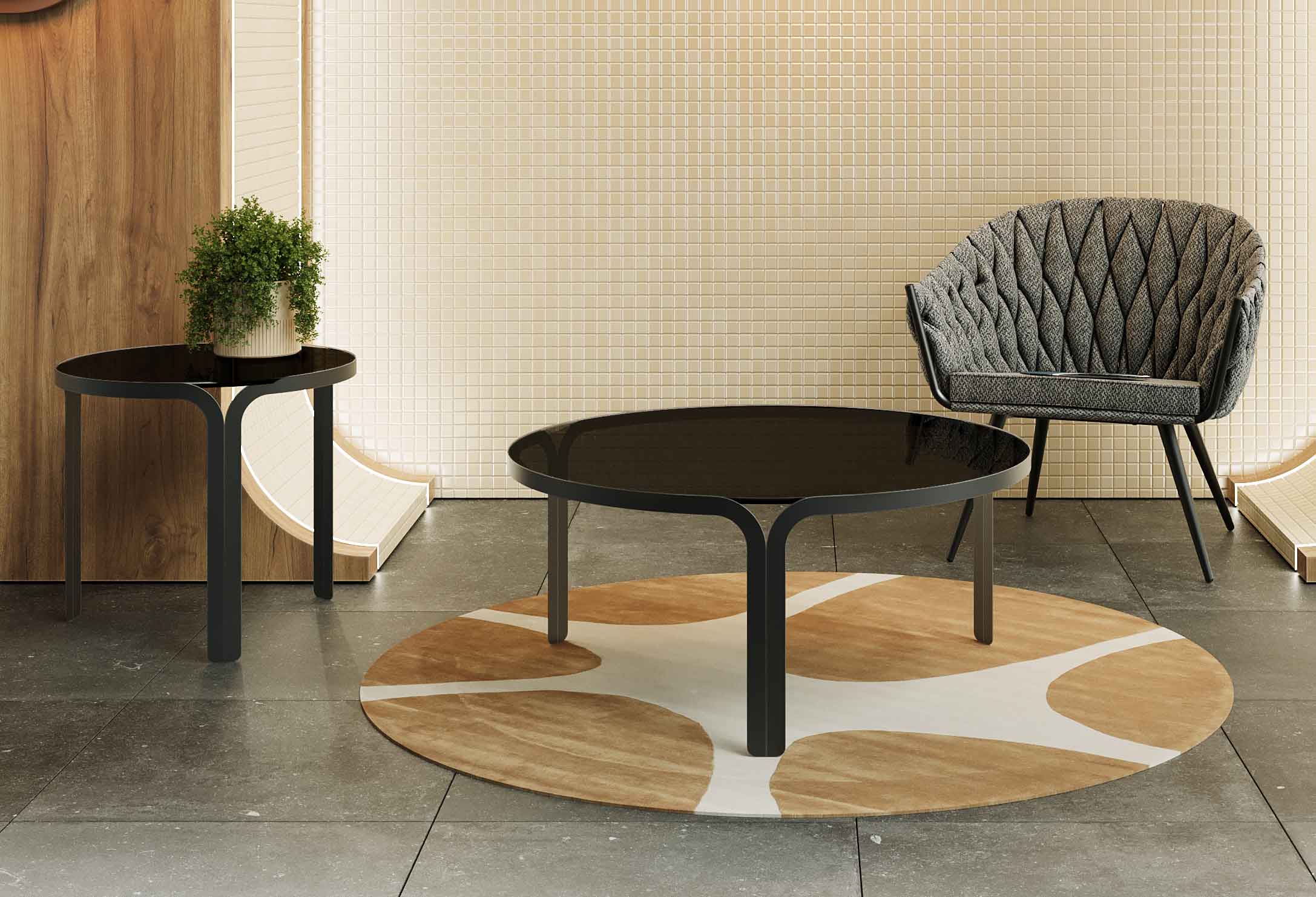 Akante Madura Couchtisch rund Glas/Metall