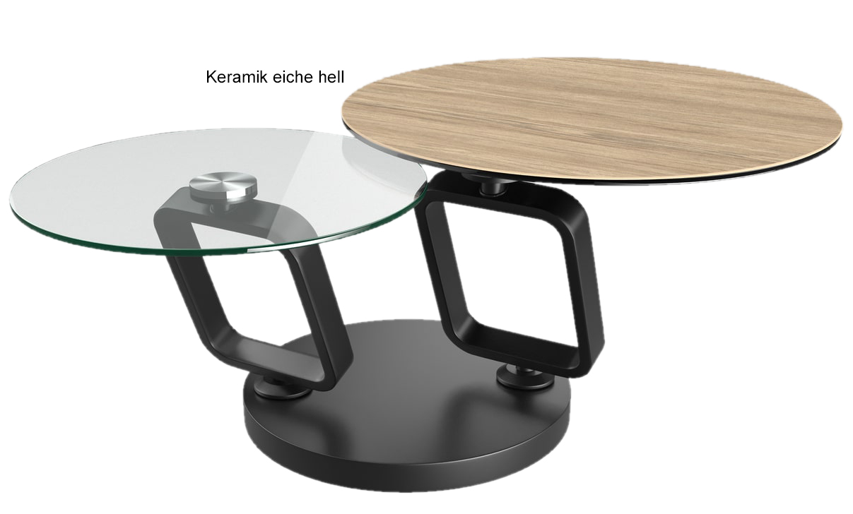 Akante Ozone runder Couchtisch ausziehbar mit Glasplatte und Keramik