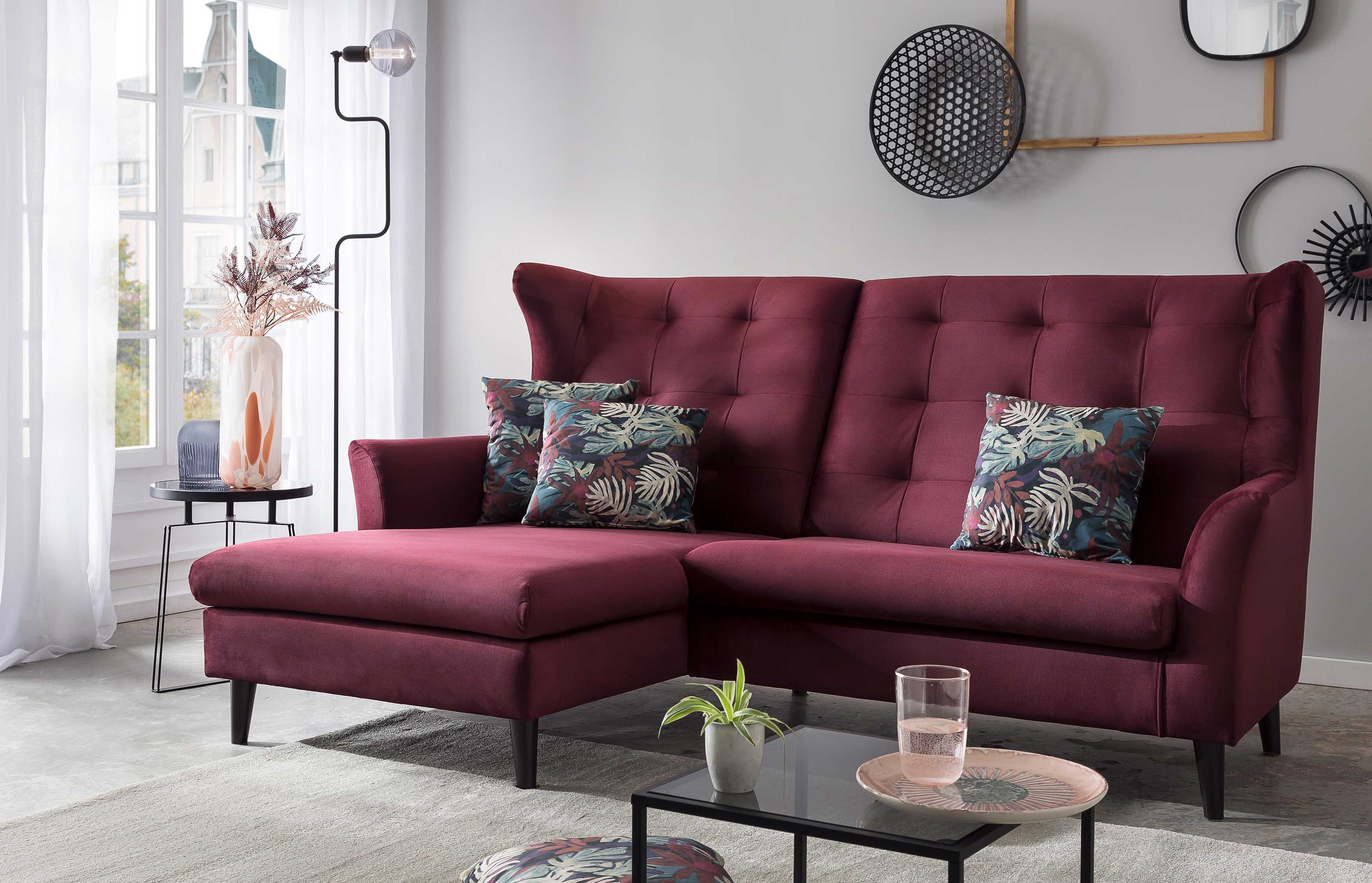 D&N Lyon englisches Sofa mit Longchair in rot