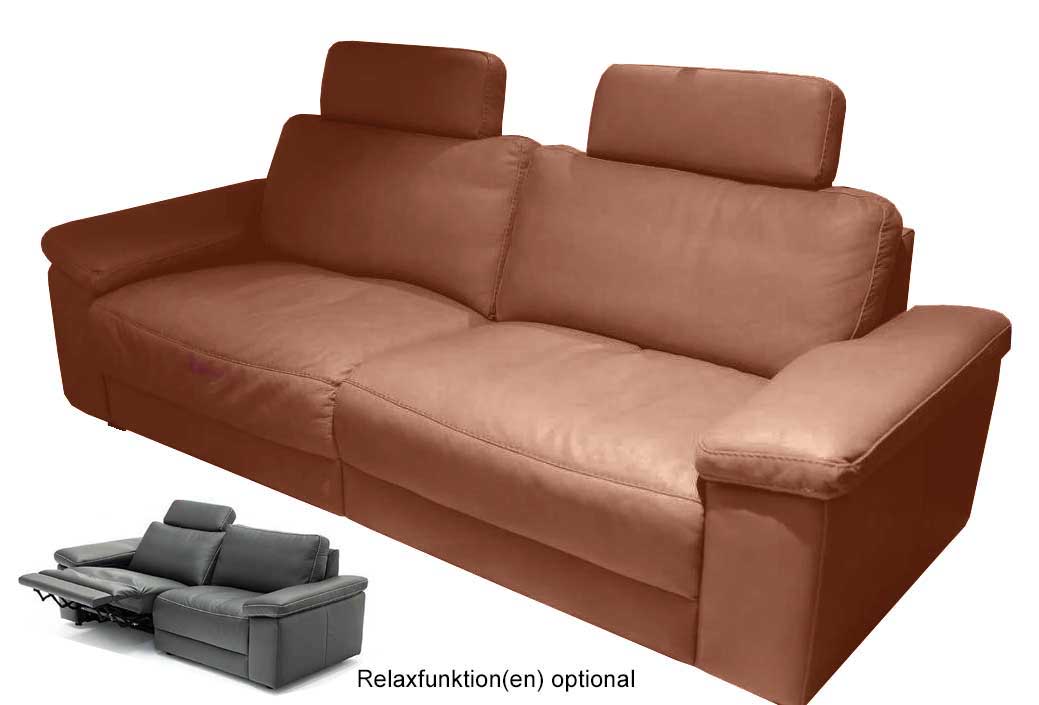 DFM Portland 2,5 Sitzer Sofa mit Relaxfunktion Echtleder cognac