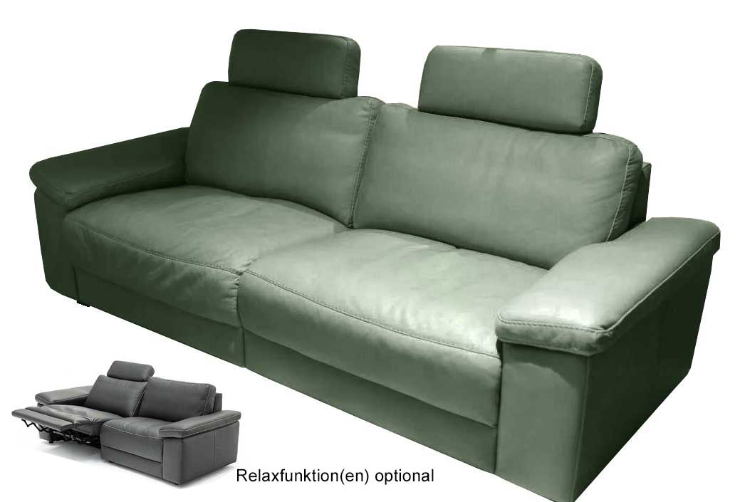 DFM Portland 3Sitzer Sofa mit Relaxfunktion Echtleder olivegrün