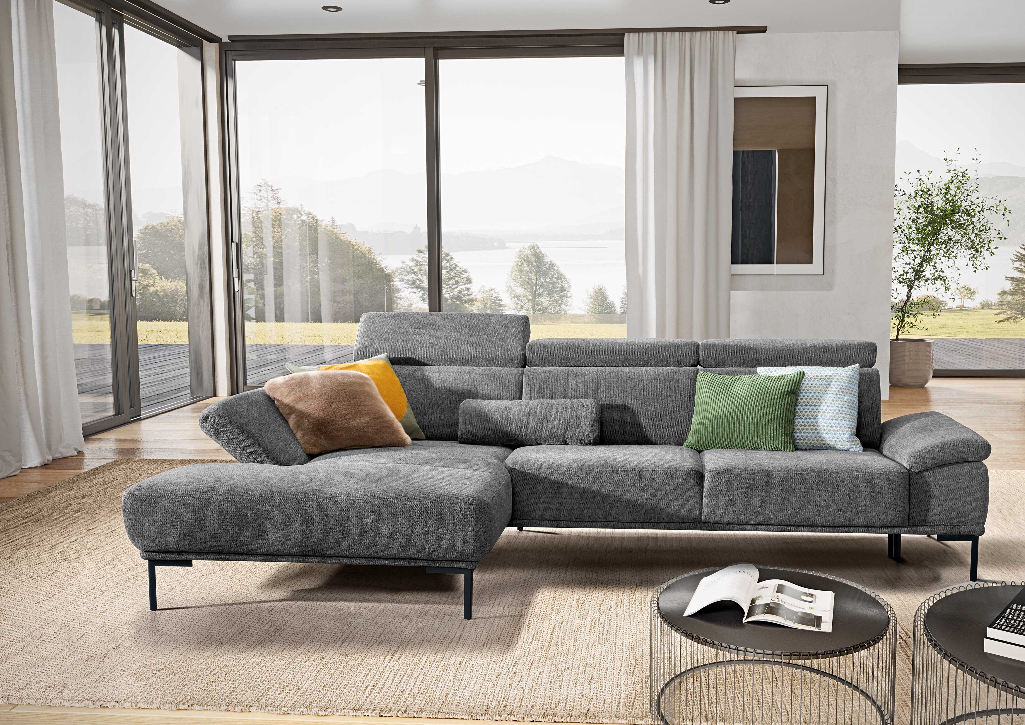 Dietsch Family Trend Sofa mit Longchair grau Kopf- und Armteil verstellbar