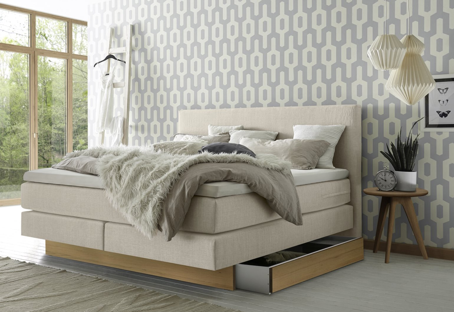 Hasena Denver Boxspringbett 180x200 mit Bettkasten beige