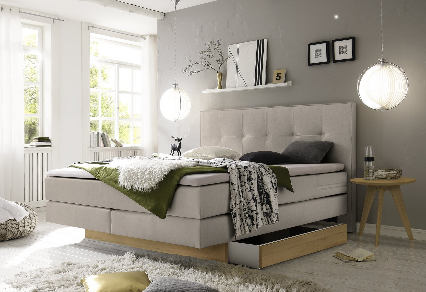 Hasena Miami Boxspringbett 180x200 mit Bettkasten beige