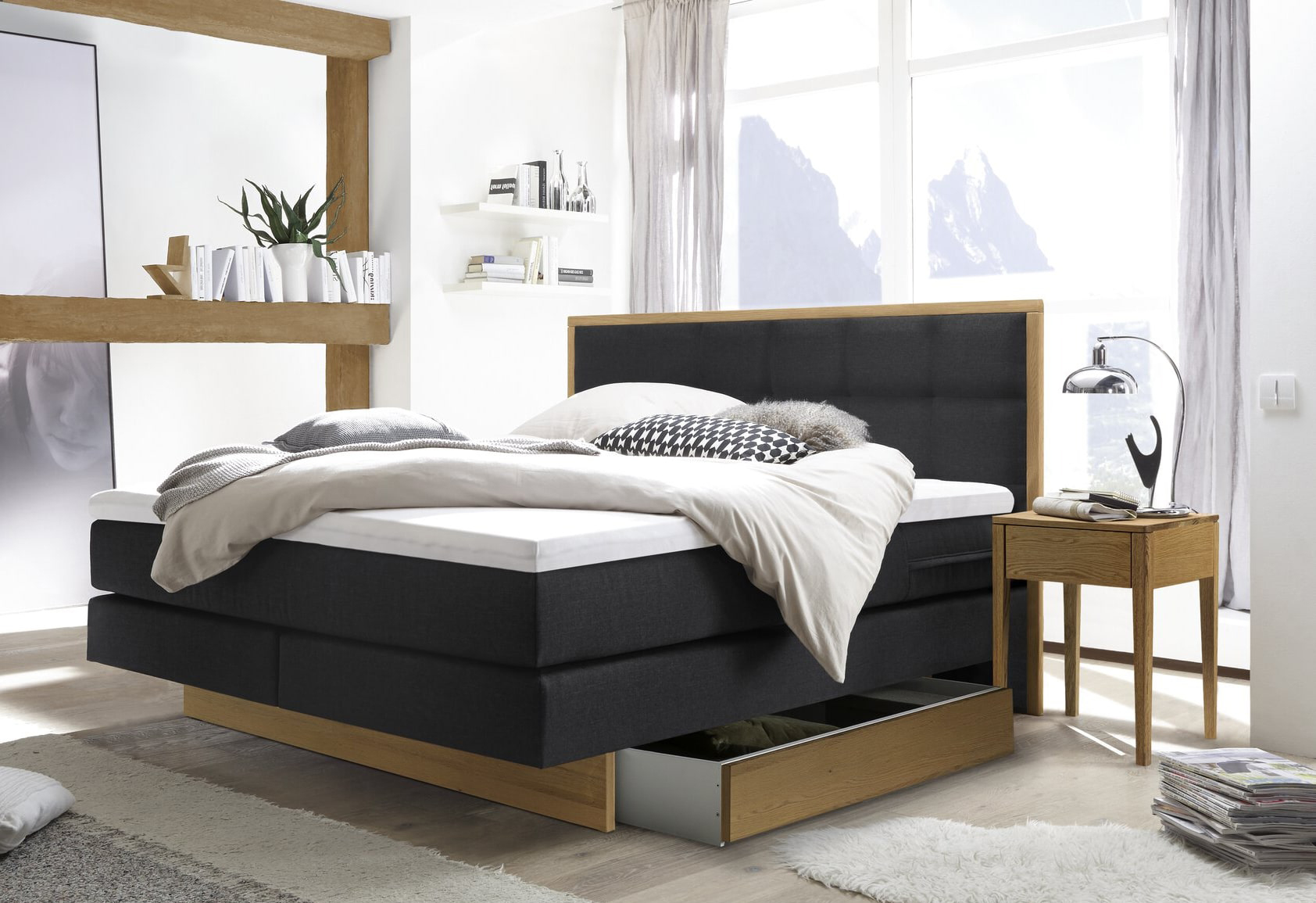 Hasena Ottawa Boxspringbett 180x200 mit Bettkasten anthrazit