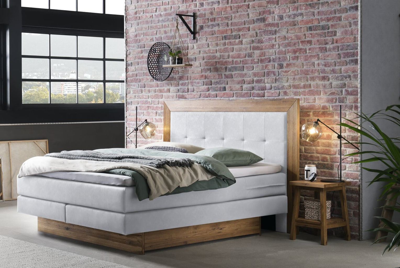 Hasena Texas Boxspringbett 180x200 mit Bettkasten Kunstleder weiß