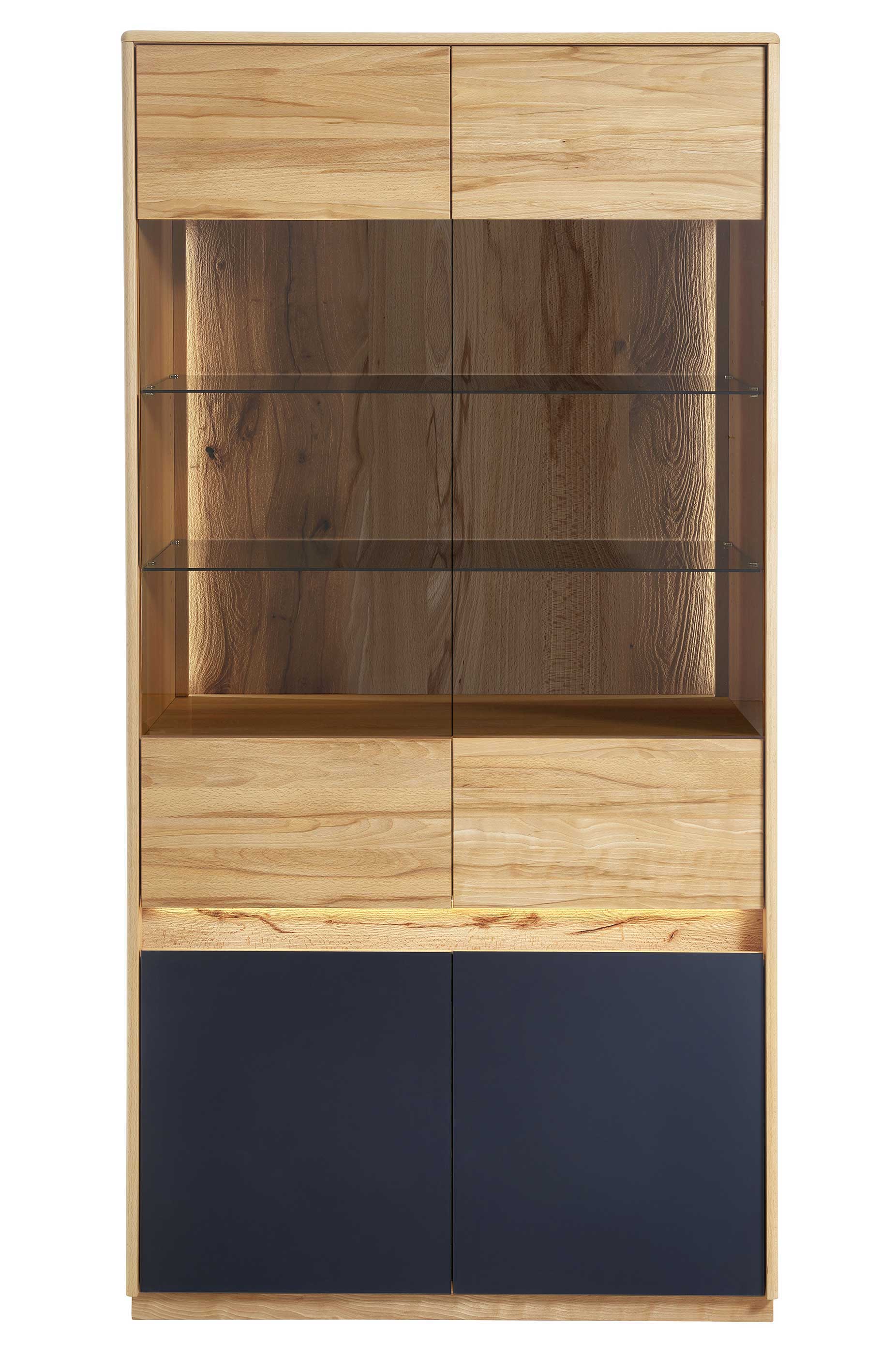 Möbel und Holz Massivholz Vitrinenschrank breit Serie 402 kernbuche sandgestrahlt