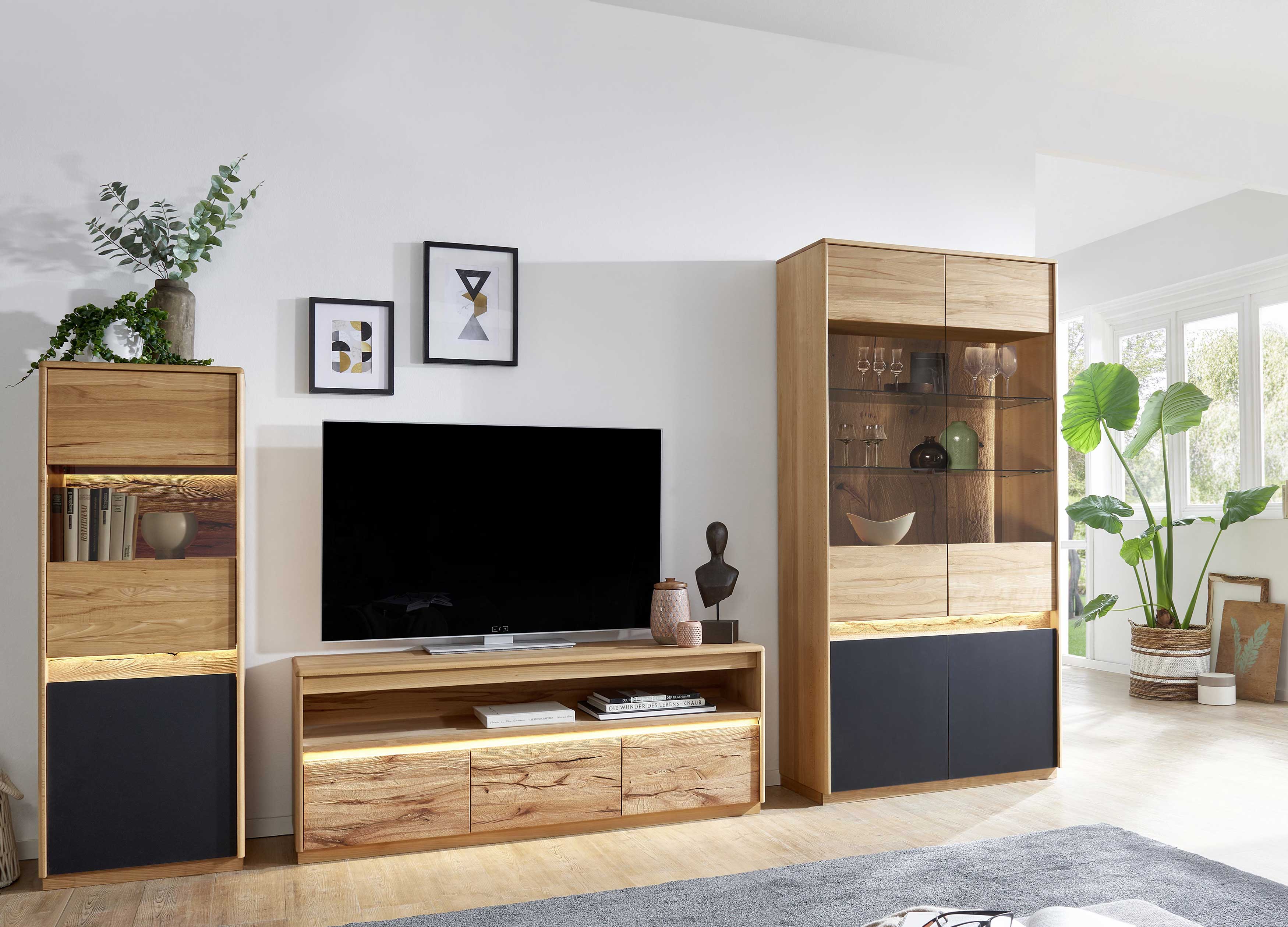 Möbel und Holz Massivholz Wohnwand Serie 402 kernbuche sandgestrahlt