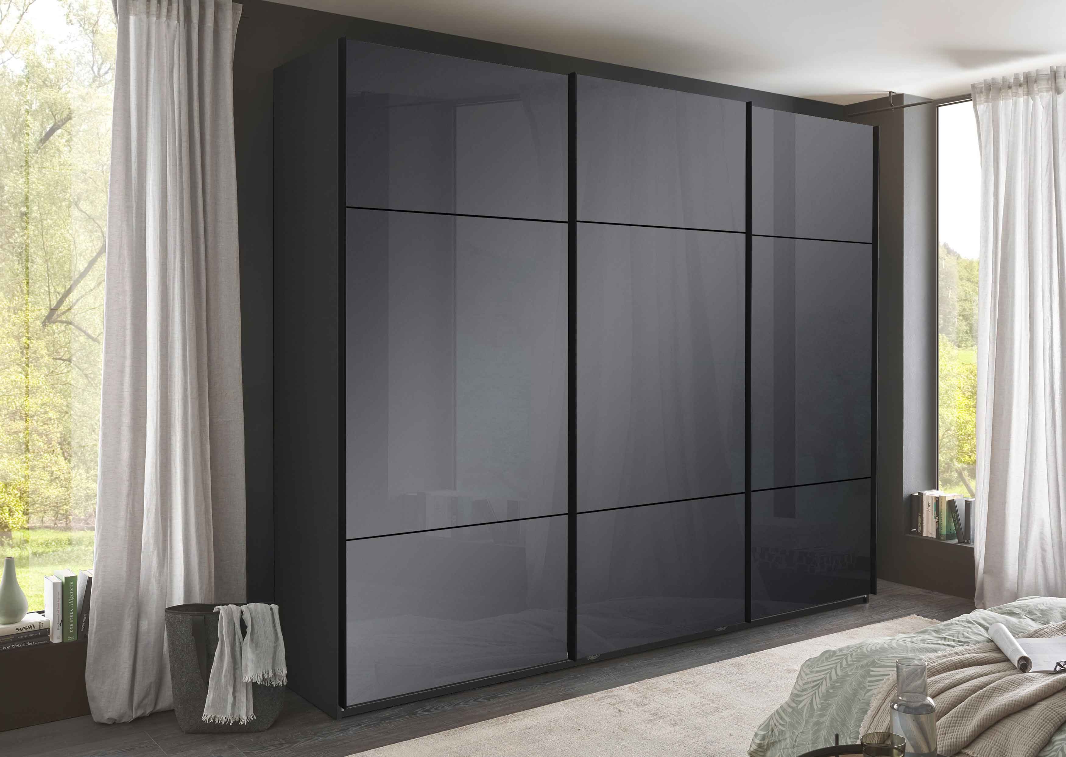 Schlafkontor Schwebetürenschrank grau Glasfront