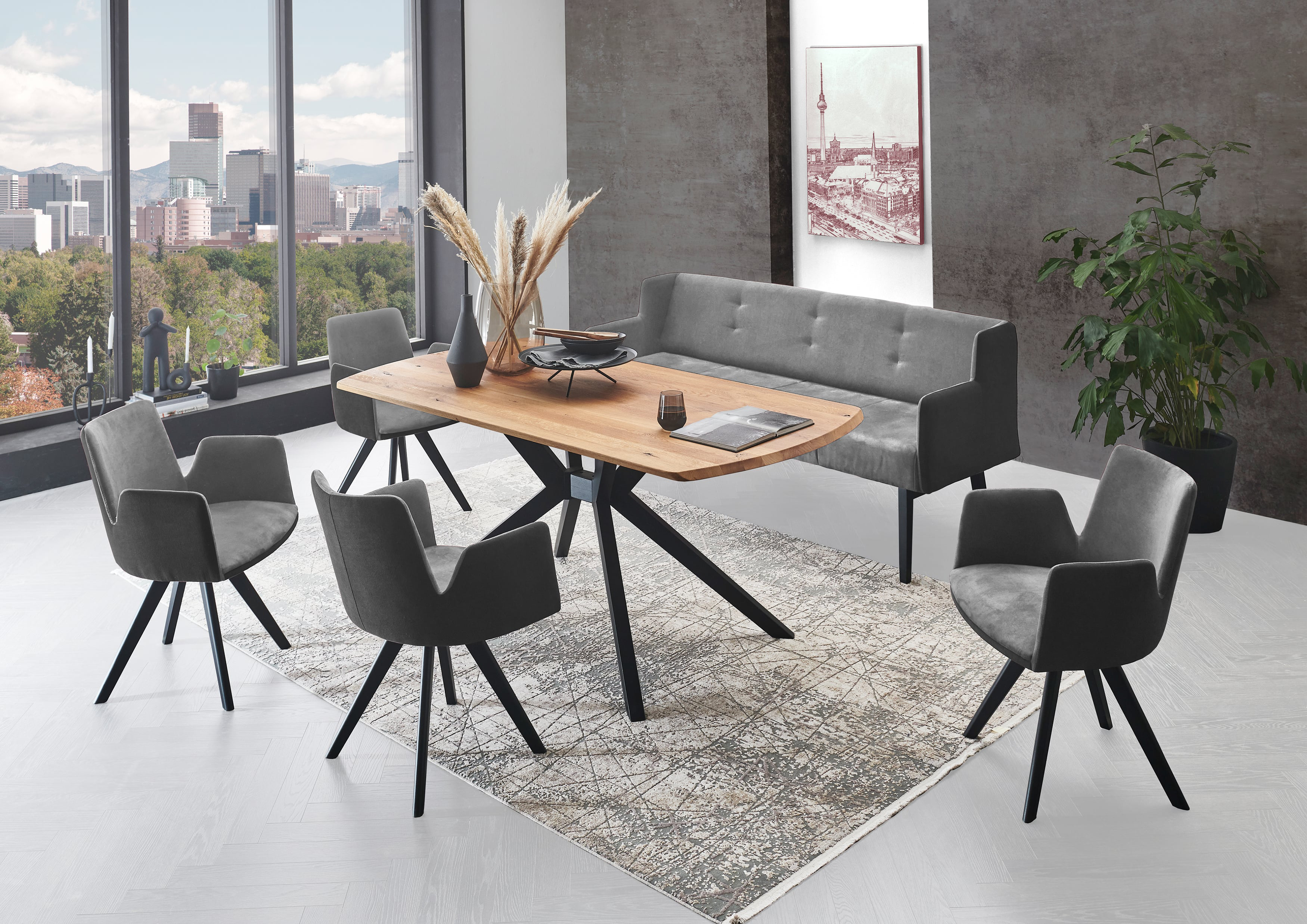 Standard Furniture Essgruppe mit Tisch Ravenna, Bank Bilbao und Stühlen Barcelona