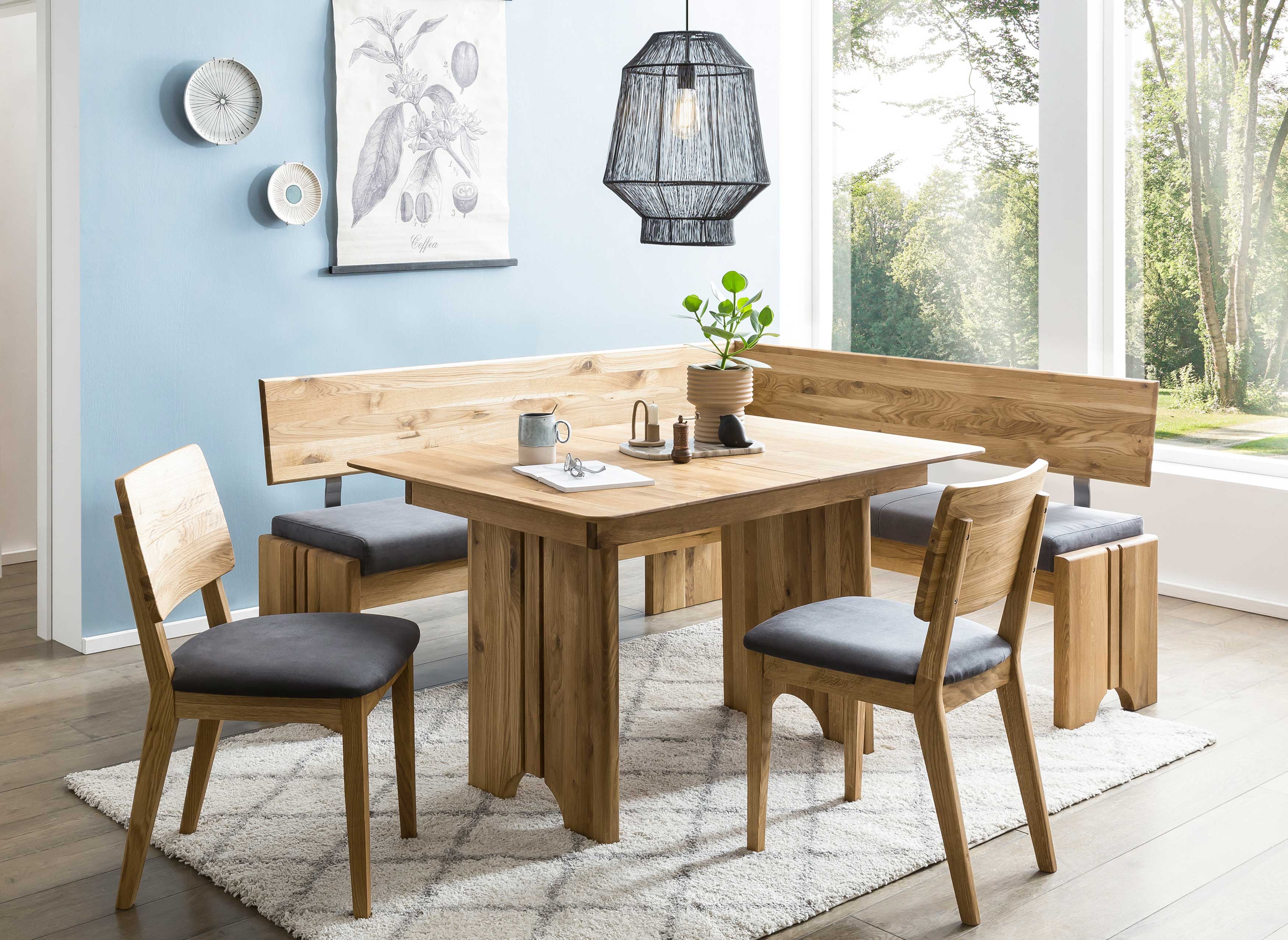 Standard Furniture Bergen Tischgruppe eiche massiv mit Eckbank Tisch und Stühlen