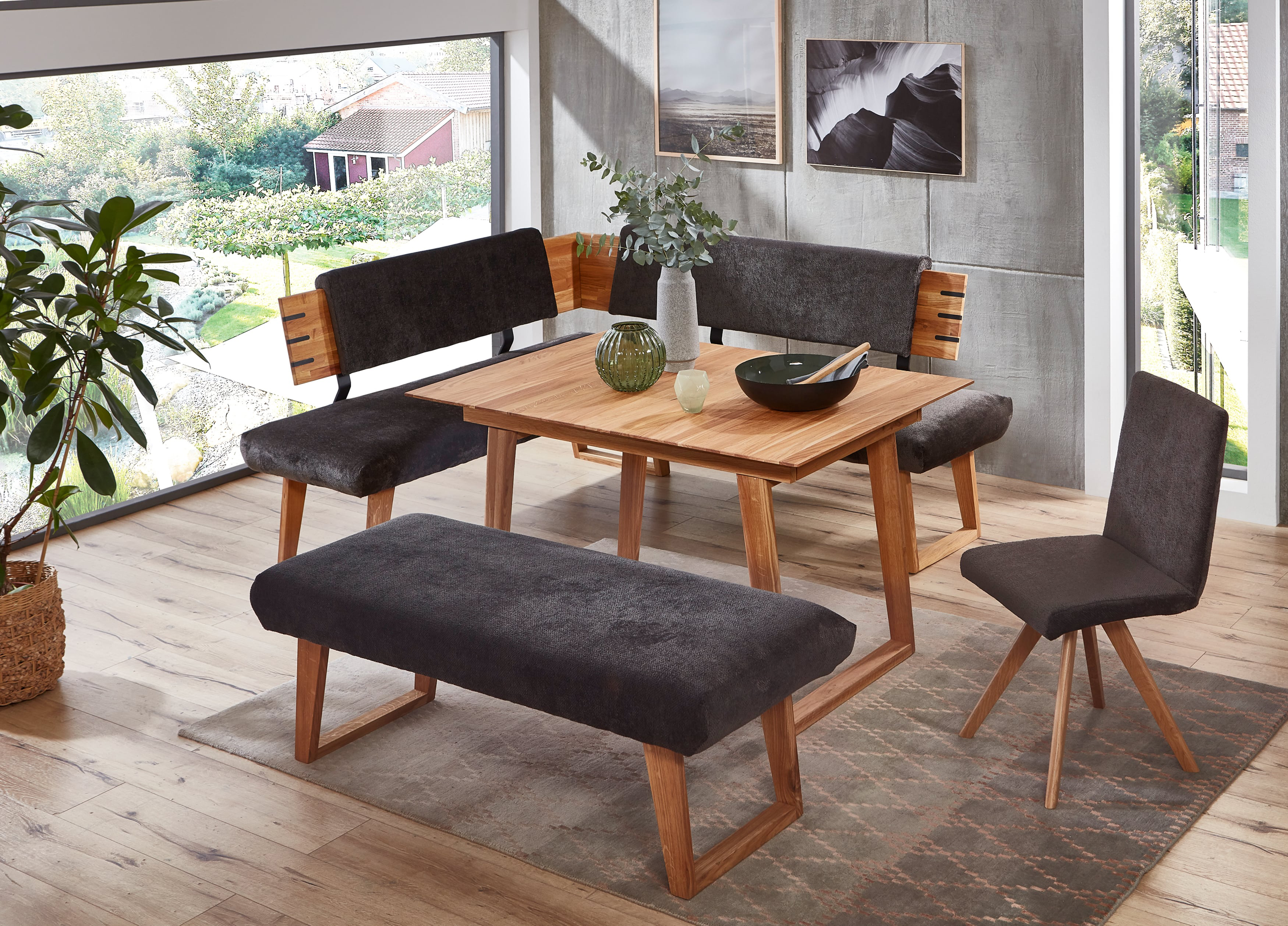 Standard Furniture Cortina Eckbankgruppe massiv eiche rustikal mit Tisch Rouen