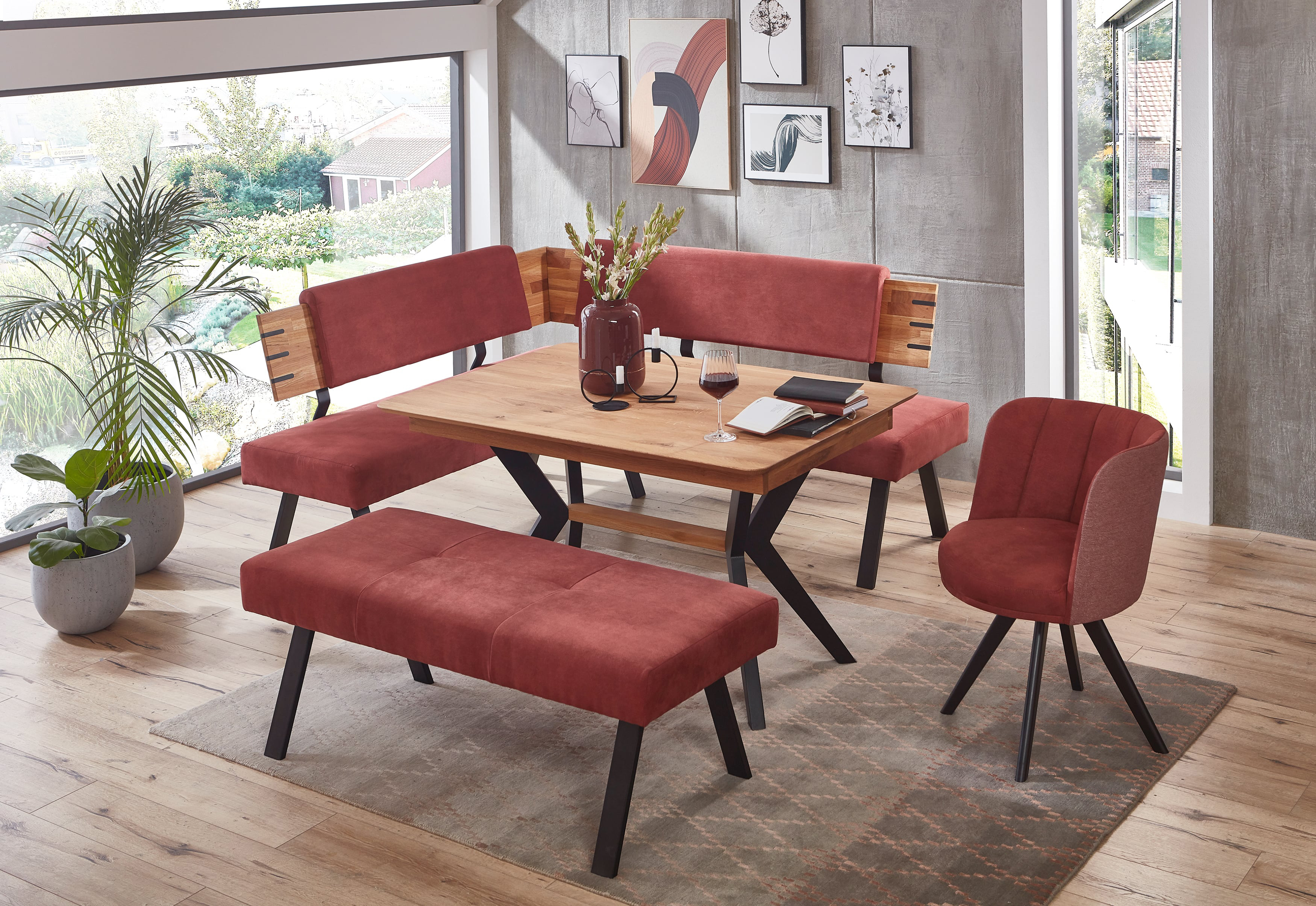Standard Furniture Cortina Eckbankgruppe madssiv eiche rustikal mit Stuhl Palma