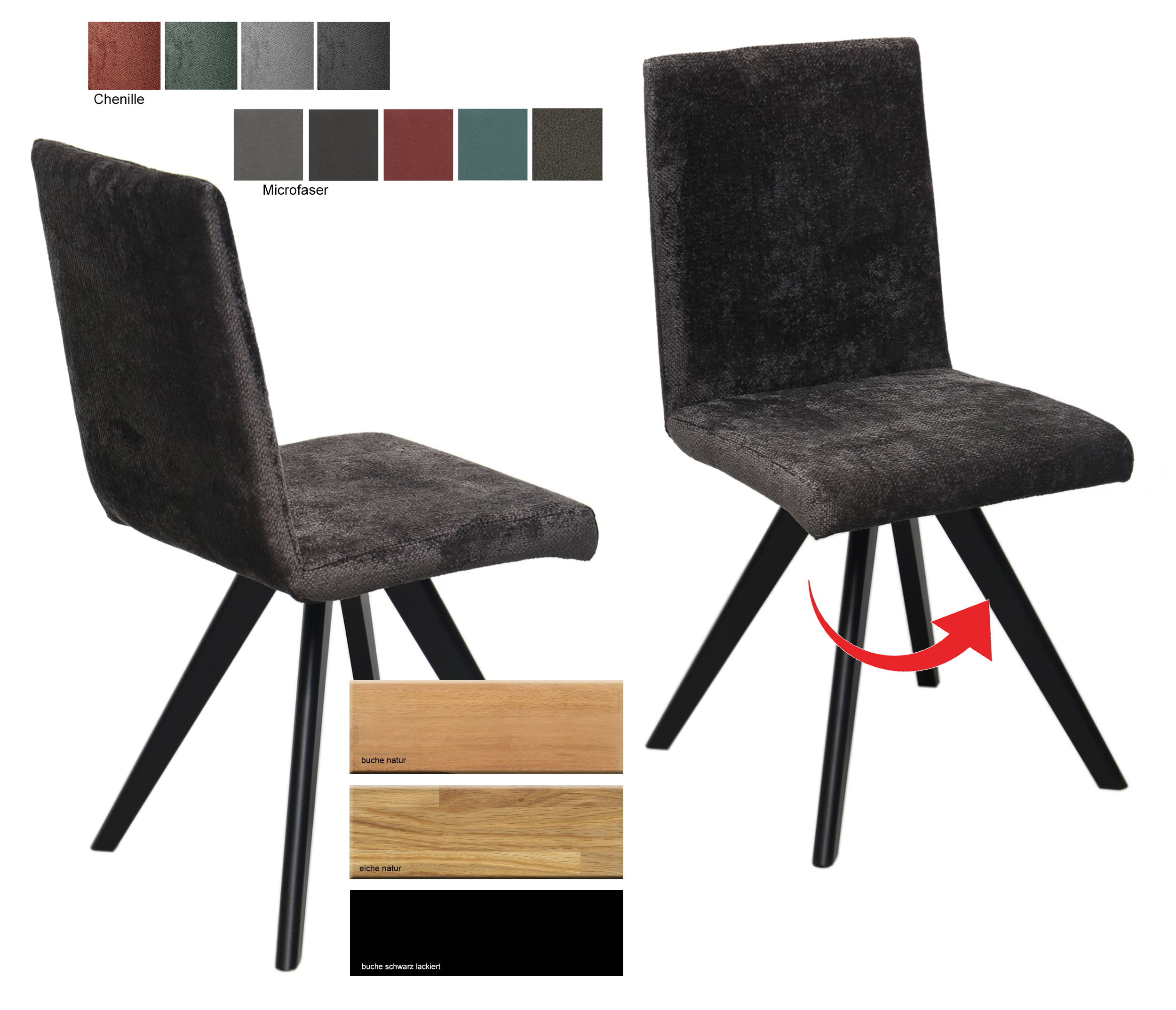 Standard Furniture Cortina Polsterstuhl drehbar anthrazit mit Spidergestell schwarz