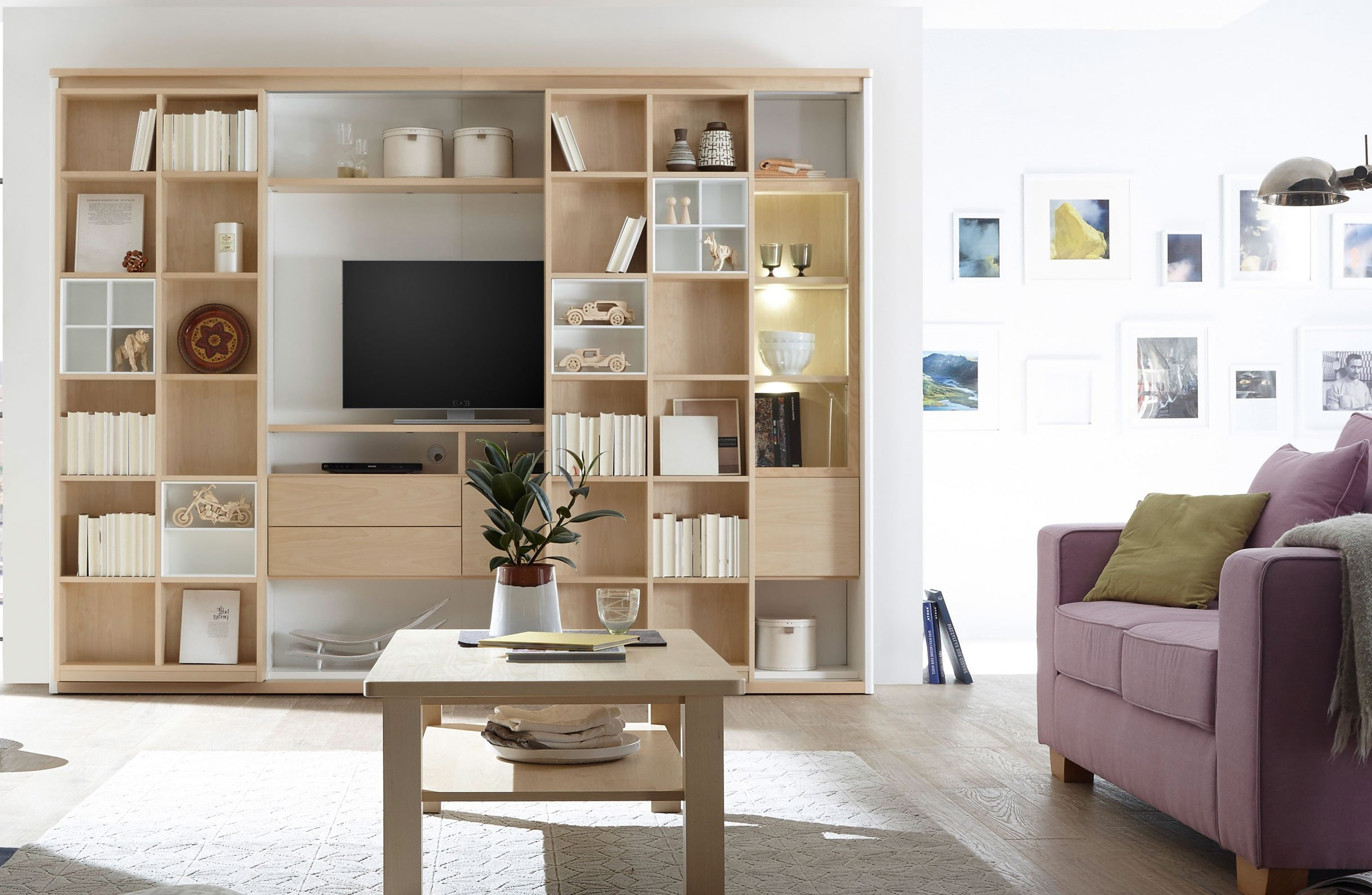 Wehrsdorfer Solution Regalwand mit Fernsehfach in birke Echtholzfurnier