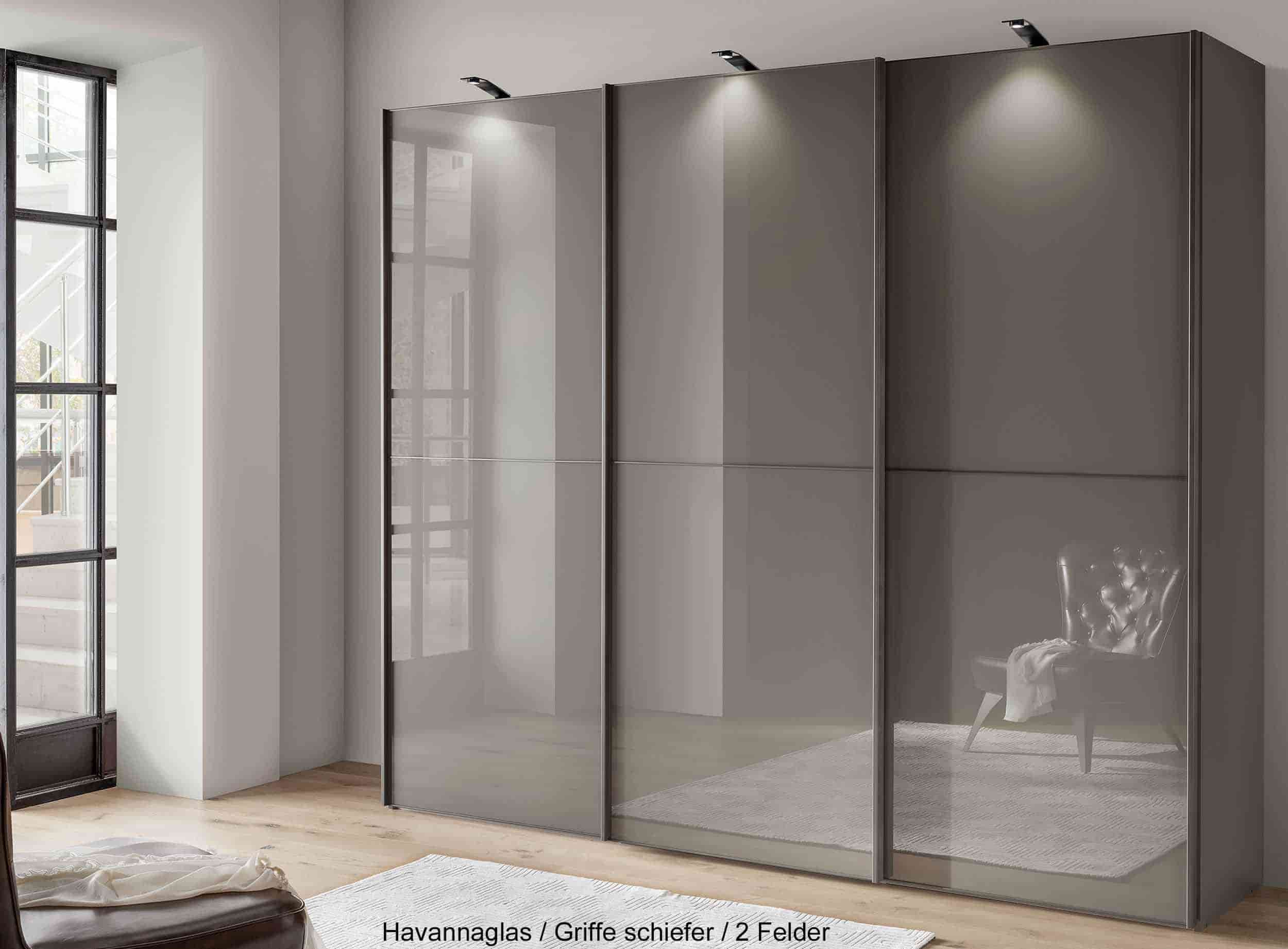 Wiemann Phönix Schwebetürenschrank Glasfront havanna