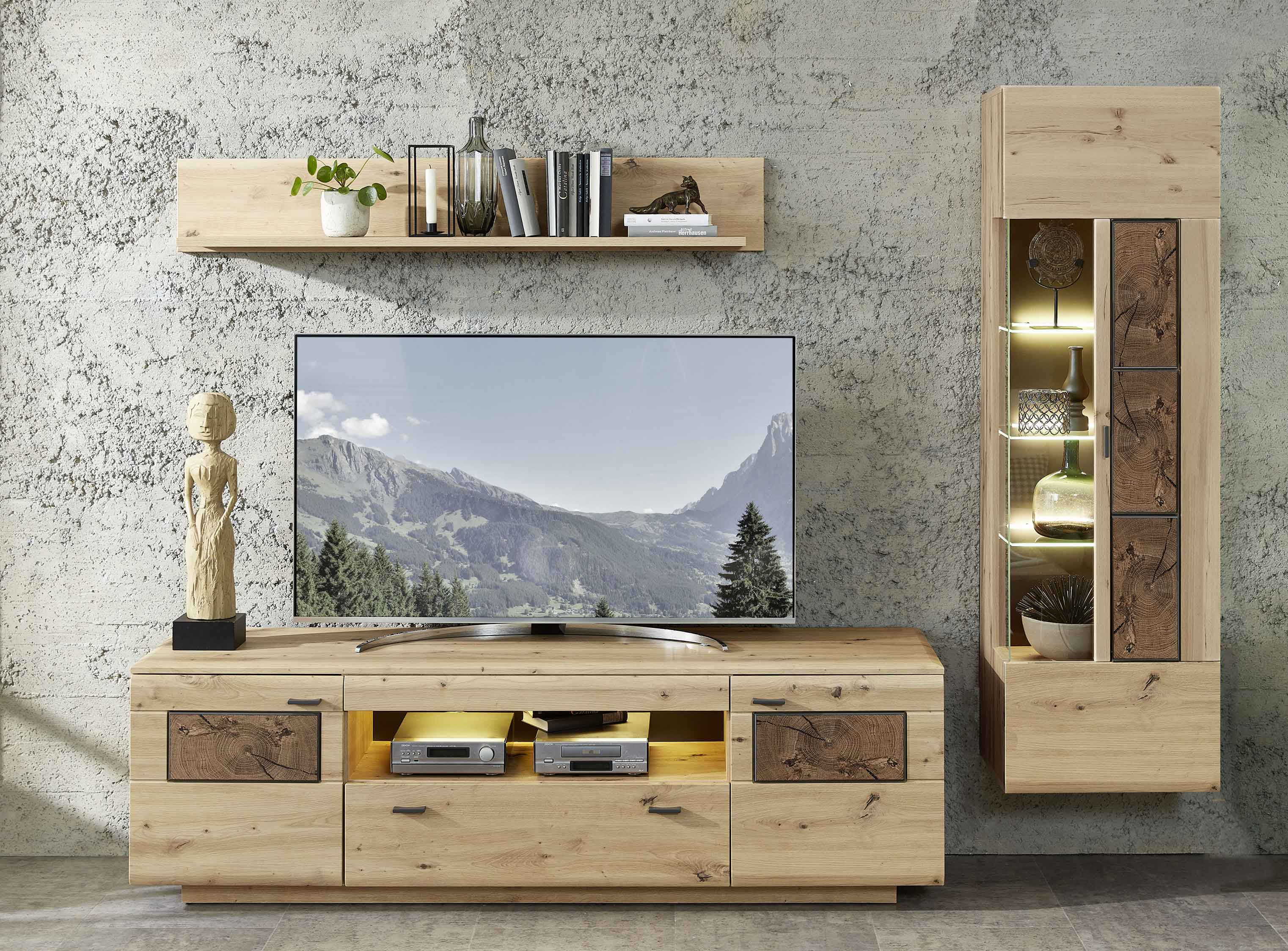 Madera artisan eiche Wohnwand mit Hirnholz Akzent